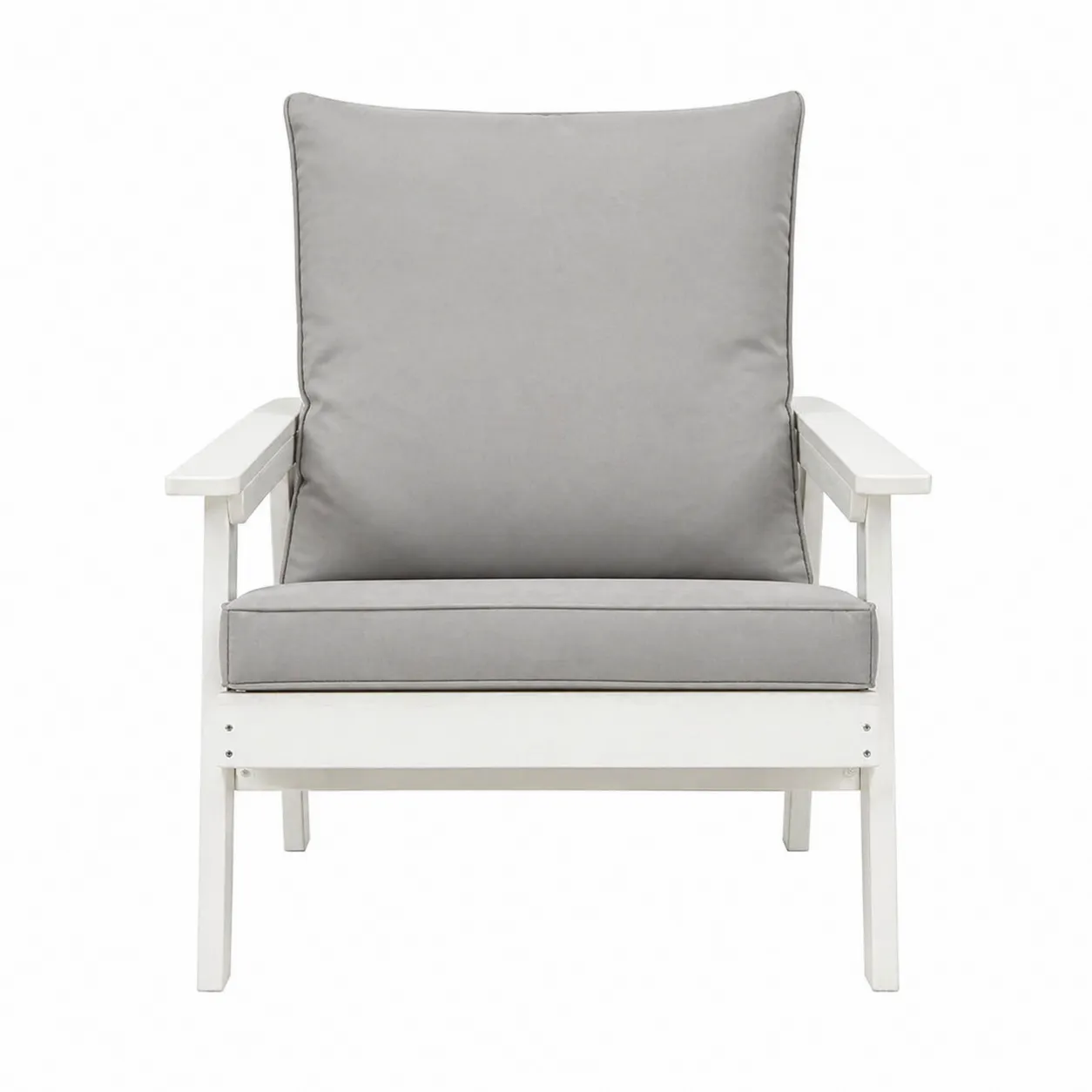 Fauteuil en bois avec coussins en tissu gris