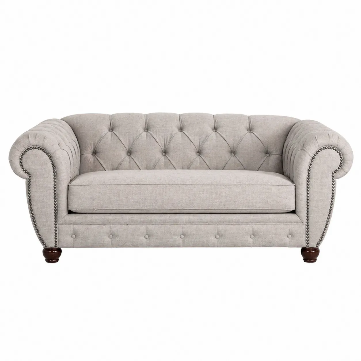 Canapé 2 Places en Lin Gris avec Accoudoirs Roulés