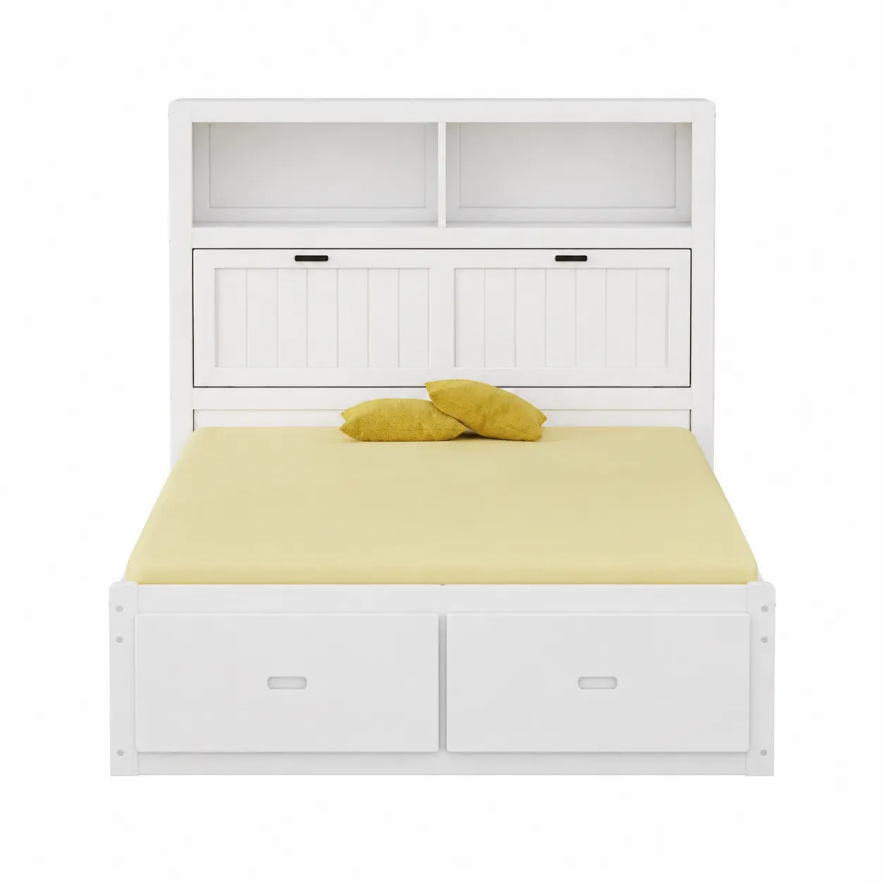 Lit plateforme en bois avec rangement Blanc et Jaune