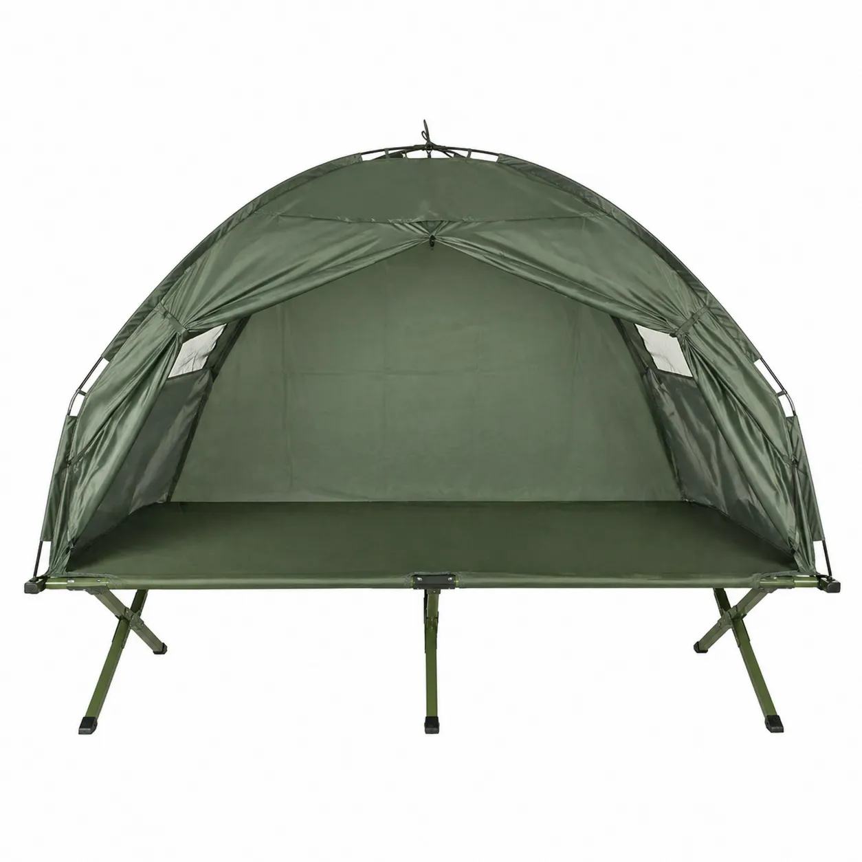 Tente de camping pliable avec lit intégré en polyester et structure en acier