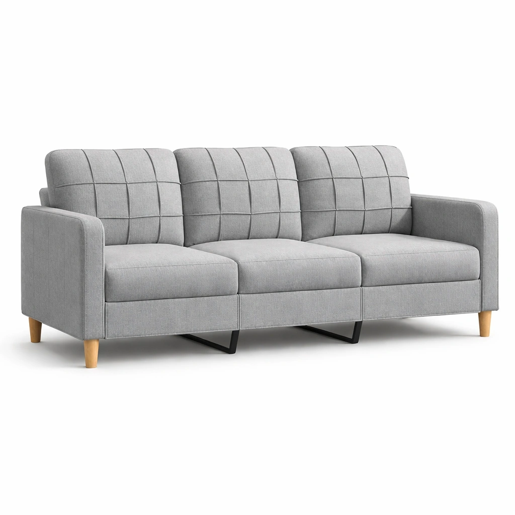 3 Sitzer Sofa Modern Minimalistisch, Stoffbezug, gepolsterte Rueckenlehne, stabile Beine, fuer Wohnzimmer Schlafzimmer 180 cm, Grau-cartelyo