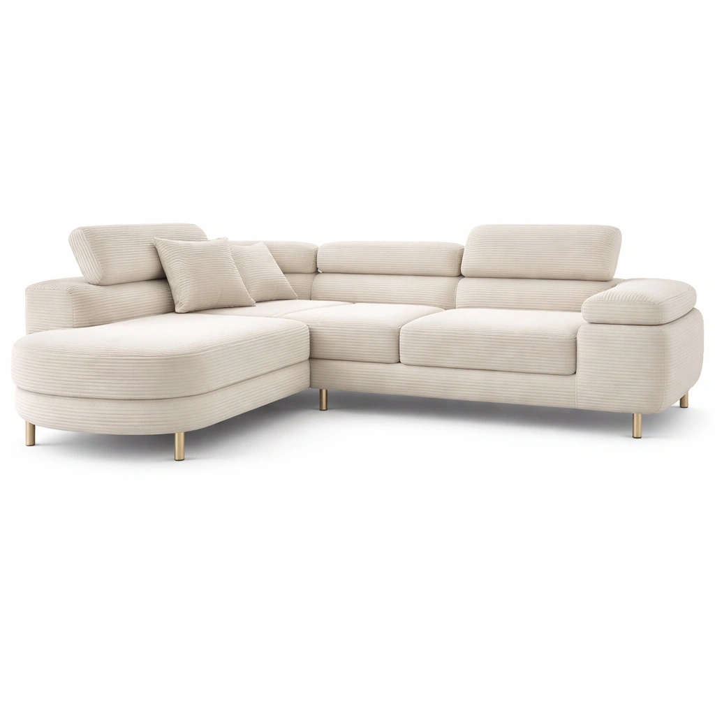 Ecksofa Links L Form Cord Stoff Modern Grosses Sofa Wohnlandschaft Beige-cartelyo