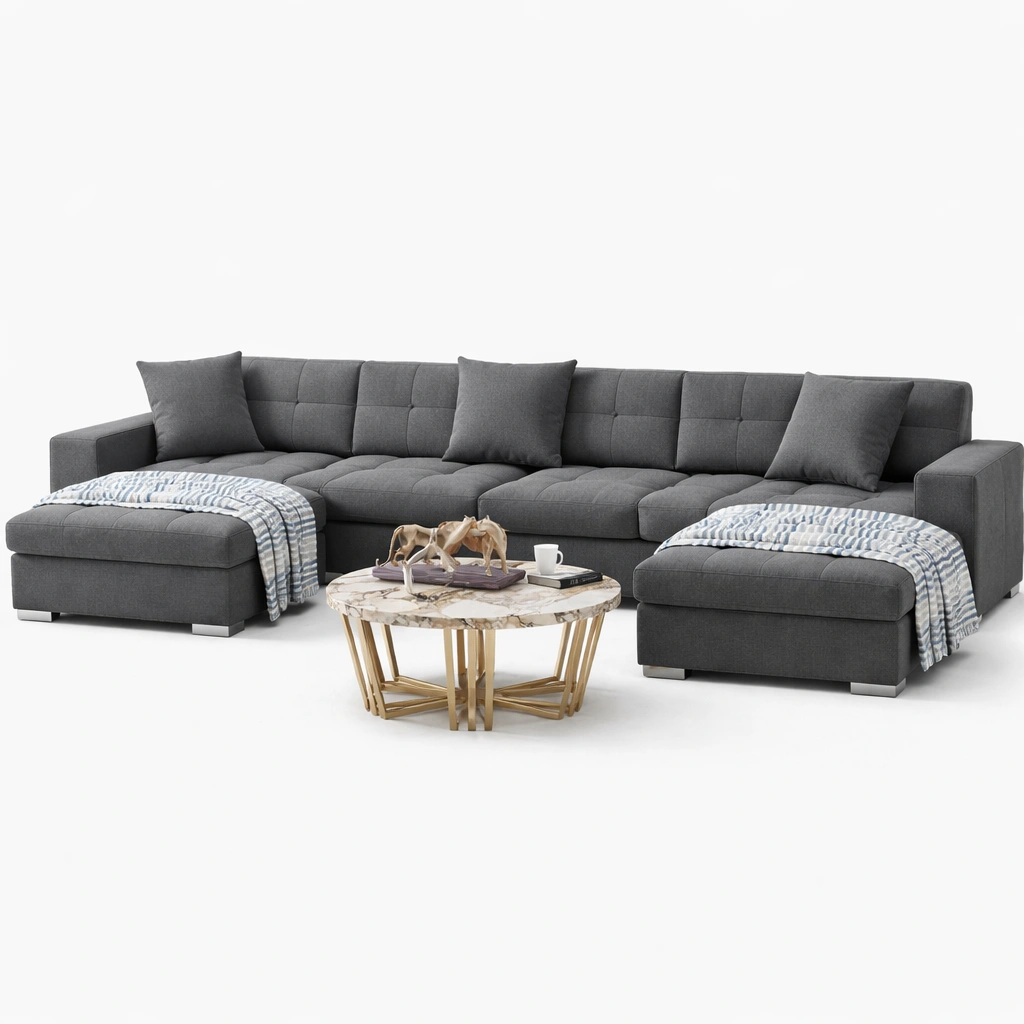 XXL U Form Ecksofa Panorama Couch Stoff Sofa mit Ottomane Modernes Wohnzimmer Sofa Dunkelgrau-cartelyo