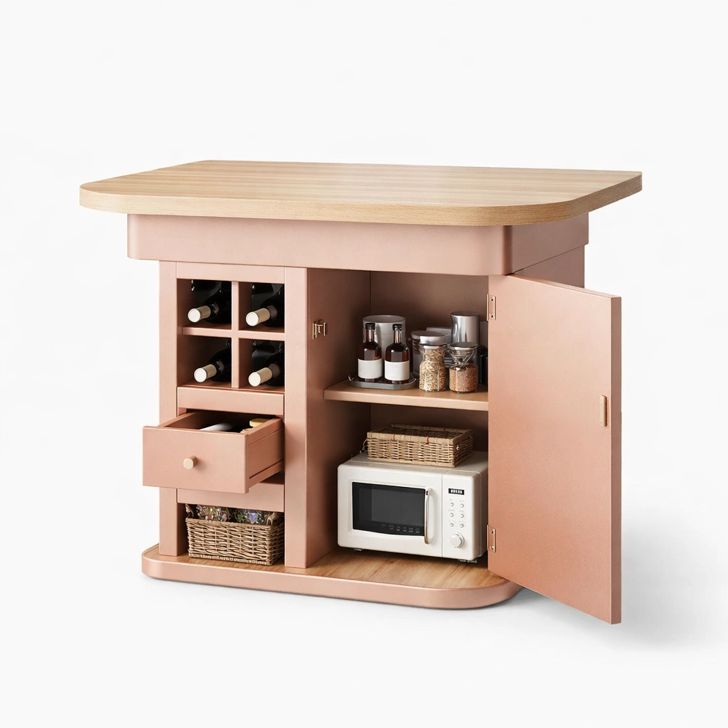 Ausziehbarer Esstisch mit Stauraum und Weinregal, klappbar, fuer 4-6 Personen, platzsparendes Design mit Schublade und Tuerschrank-cartelyo