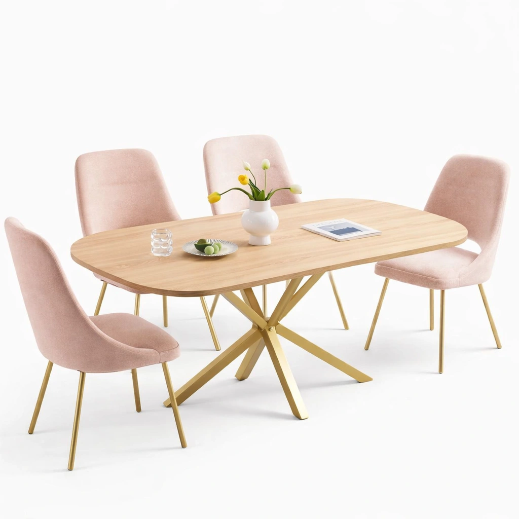 Moderner Esstisch 140 cm fuer 4-6 Personen mit Metallgestell rechteckig stabil Holzoptik Natur-cartelyo