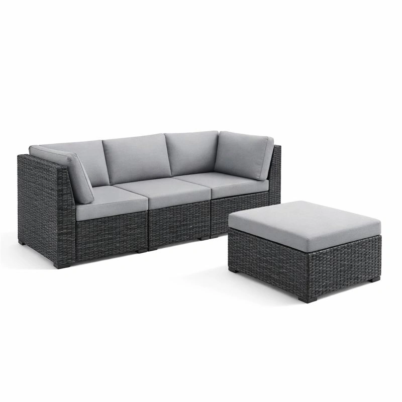 4-Sitzer Gartenmoebel Set Polyrattan Sofa Set mit Tisch und Sitzkissen Outdoor Lounge Set fuer Terrasse Balkon Garten Grau-cartelyo