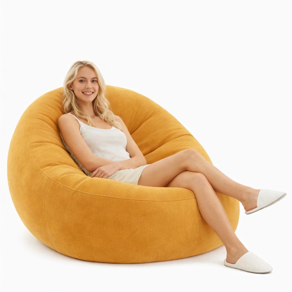 Moderner Bodensessel Ottoman Sofa mit ergonomischem Design, weicher Kunstfell Bezug, Lazy Sofa Lounger fuer Wohnzimmer und Schlafzimmer (Senfgelb)-cartelyo