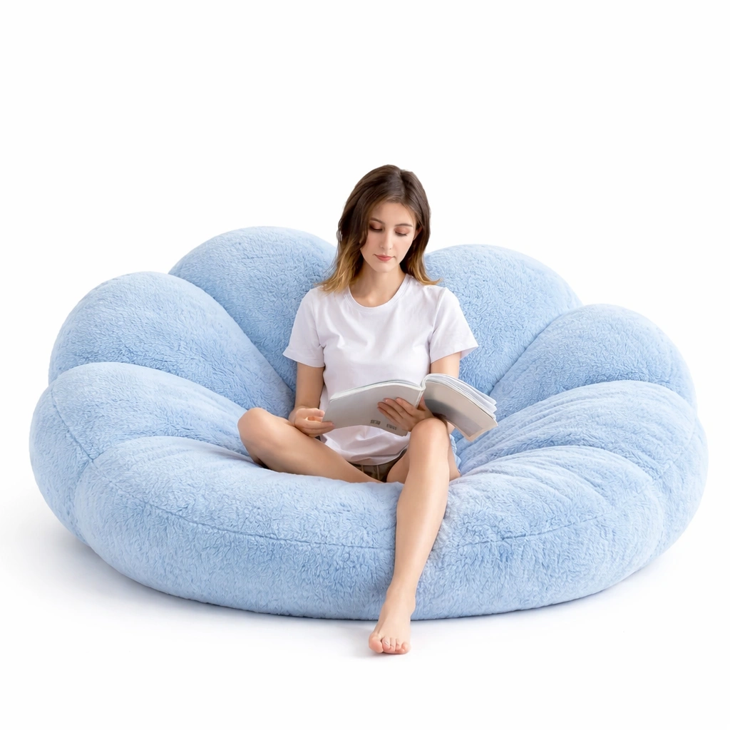 Grosses Sitzkissen Sofa 150 x 150 cm �C Weicher Lounge Sitzsack fuer Erwachsene & Paare, Modernes Indoor Bodensofa Hellblau-cartelyo