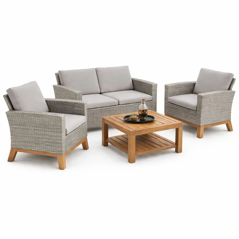 4 Sitzer Gartenmoebel Set mit 2 Sessel 1 Sofa und Couchtisch Polyrattan Optik mit Kissen fuer Balkon Terrasse Garten-cartelyo