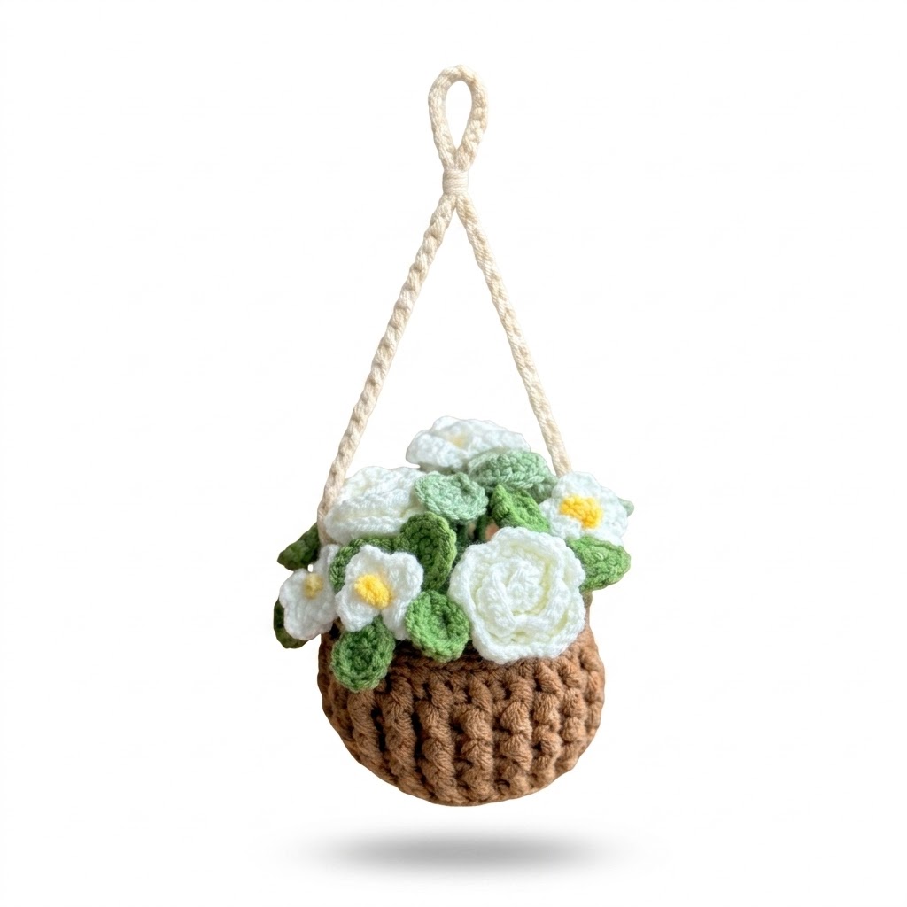 White Rose Flower Basket Mix Crochet Pattern