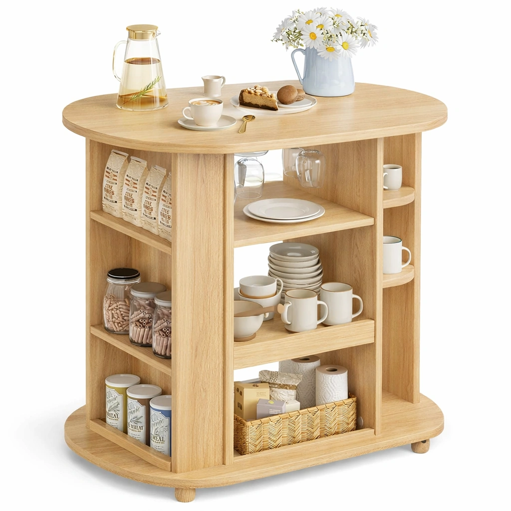 Kuechen Bar Tisch mit Stauraum und Regal Offenes Kuechenregal Insel Tisch mit Ablageflaechen-zolqora