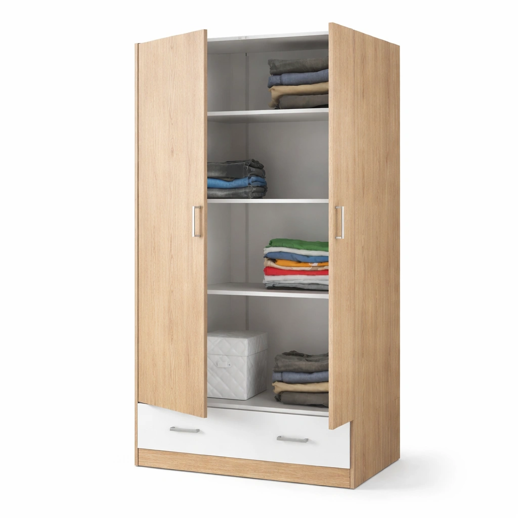 Moderner 2 Tur Kleiderschrank mit Schublade, Holzoptik Natur, Stauraum Schrank fur Schlafzimmer 79 x 35 x 170 cm-zolqora