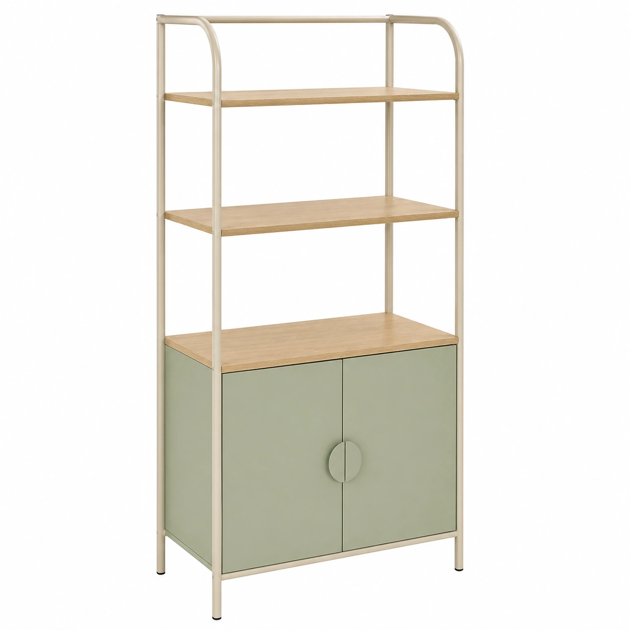 Modern Office Bookshelf with Lower Cabinet Soft Green / Natural Oak