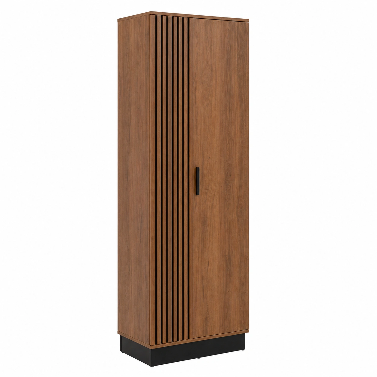 Tall Wooden Wardrobe with Textured Door and Vertical Design in Natural Brown
