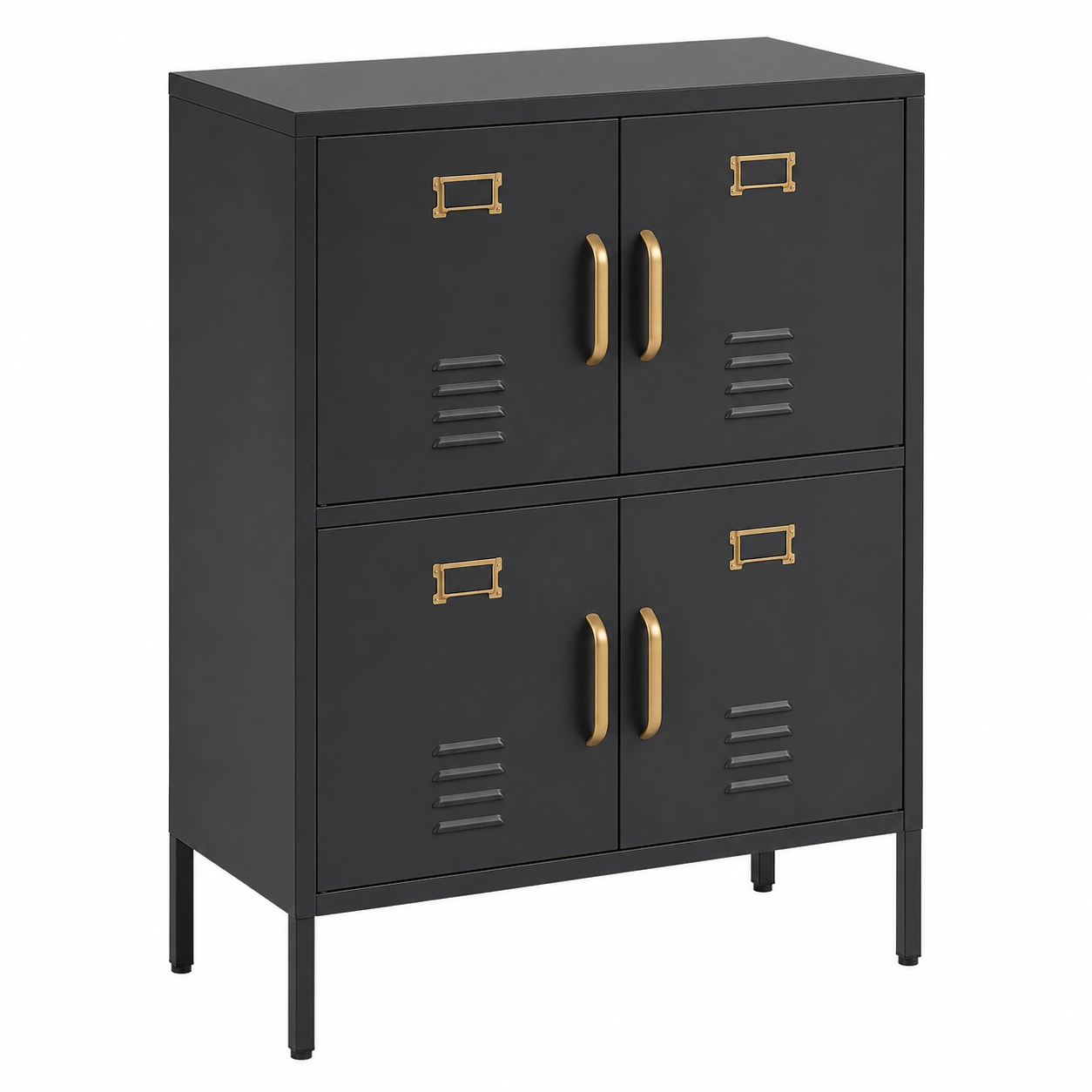 Industrial Metal Office Locker Cabinet with 4 Doors - Matte Black