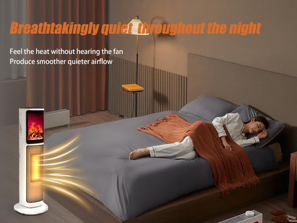 Ceramic Tower 1500W Indoor Space Heater Fan, Room Heating with Oscillation, Portable Tower heater for office, Bedroom, Living room, Overheat Protection, Electronic flame light effect, white