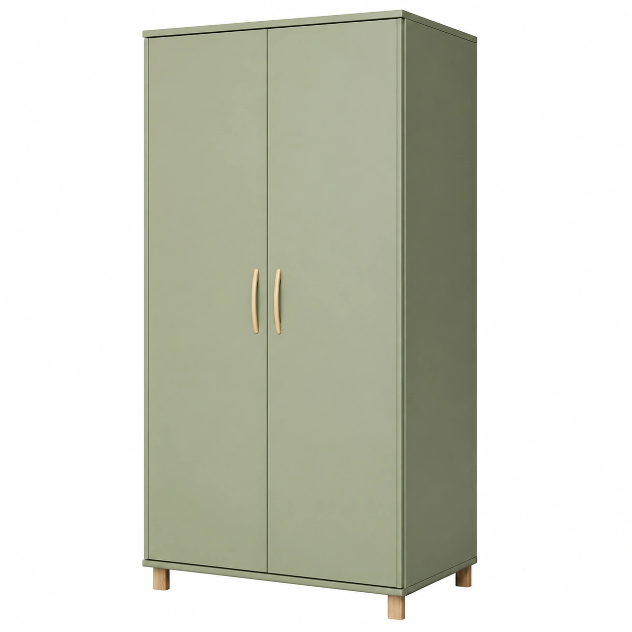 Moderner Mehrzweckschrank in Salbeigrün mit Holzgriffen – 2 Türen, minimalistisch, freistehend-cartmovo