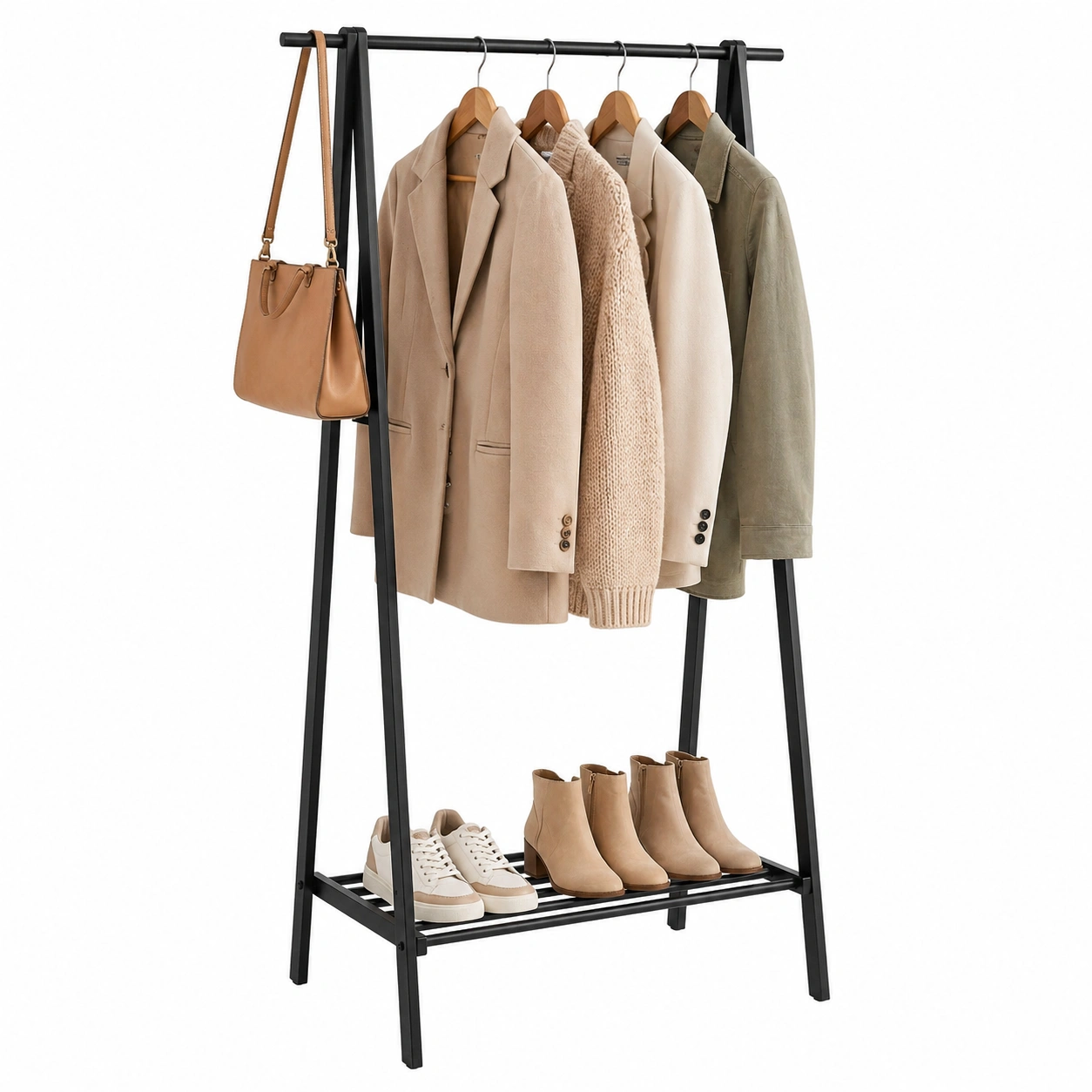 Moderner Garderobenstander Schwarz Metall mit Schuhablage 159 cm-cartmovo