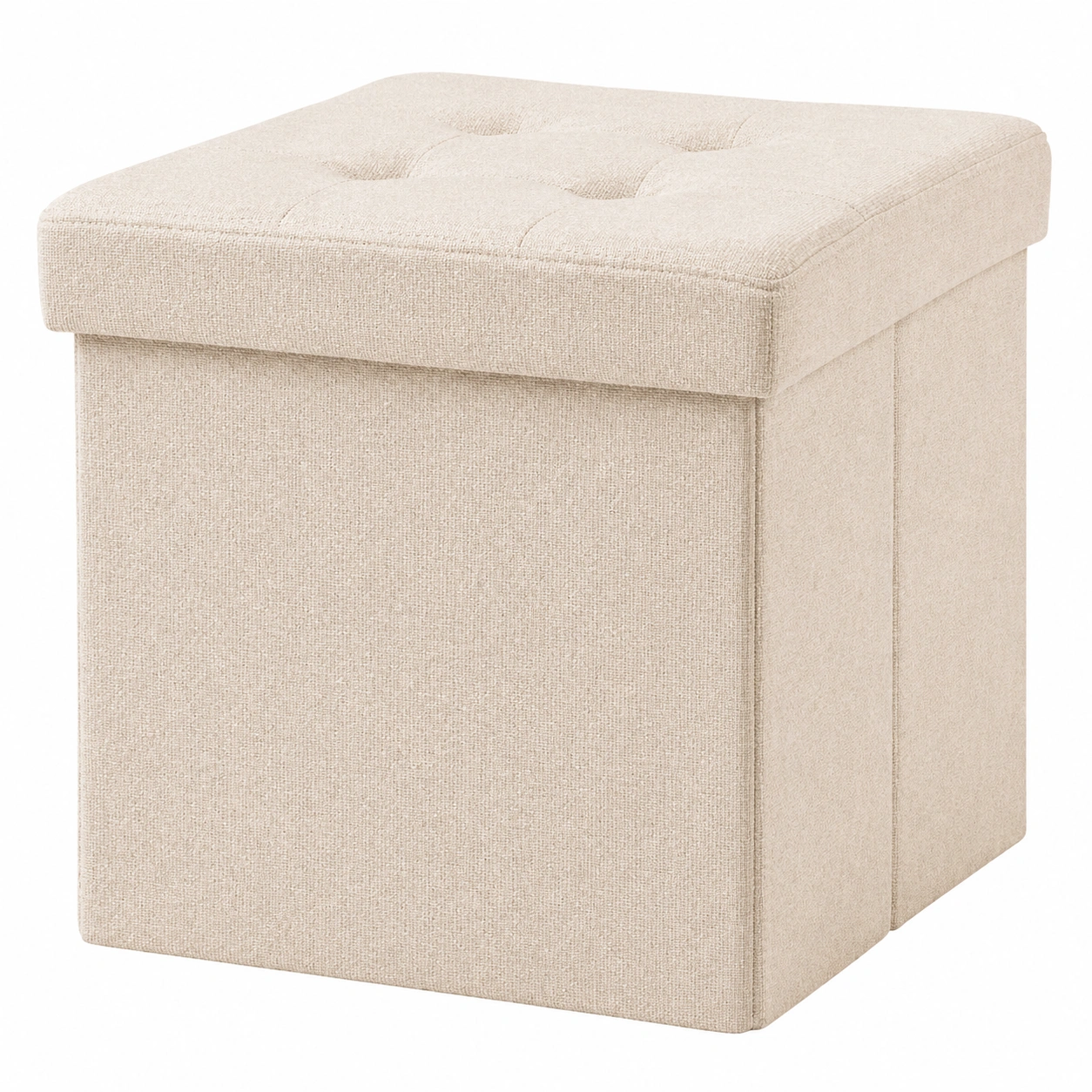 Faltbarer Sitzhocker mit Stauraum – Beige Stoff – 38×38×38 cm-cartmovo