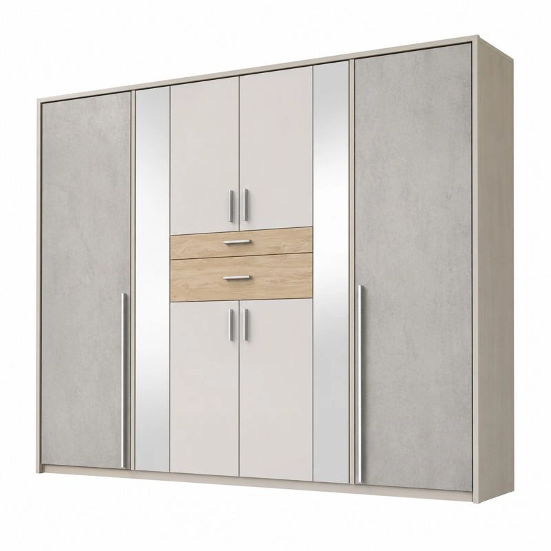 Moderner Kleiderschrank Gross Hellgrau Betonoptik Holz 270x208x58 cm-cartmovo