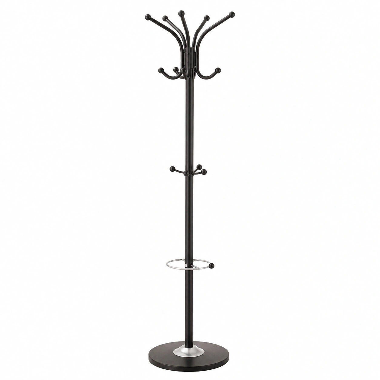 Moderner Garderobenstander in Schwarz mit funktionalen Haken und stabilem Standfu?-cartmovo