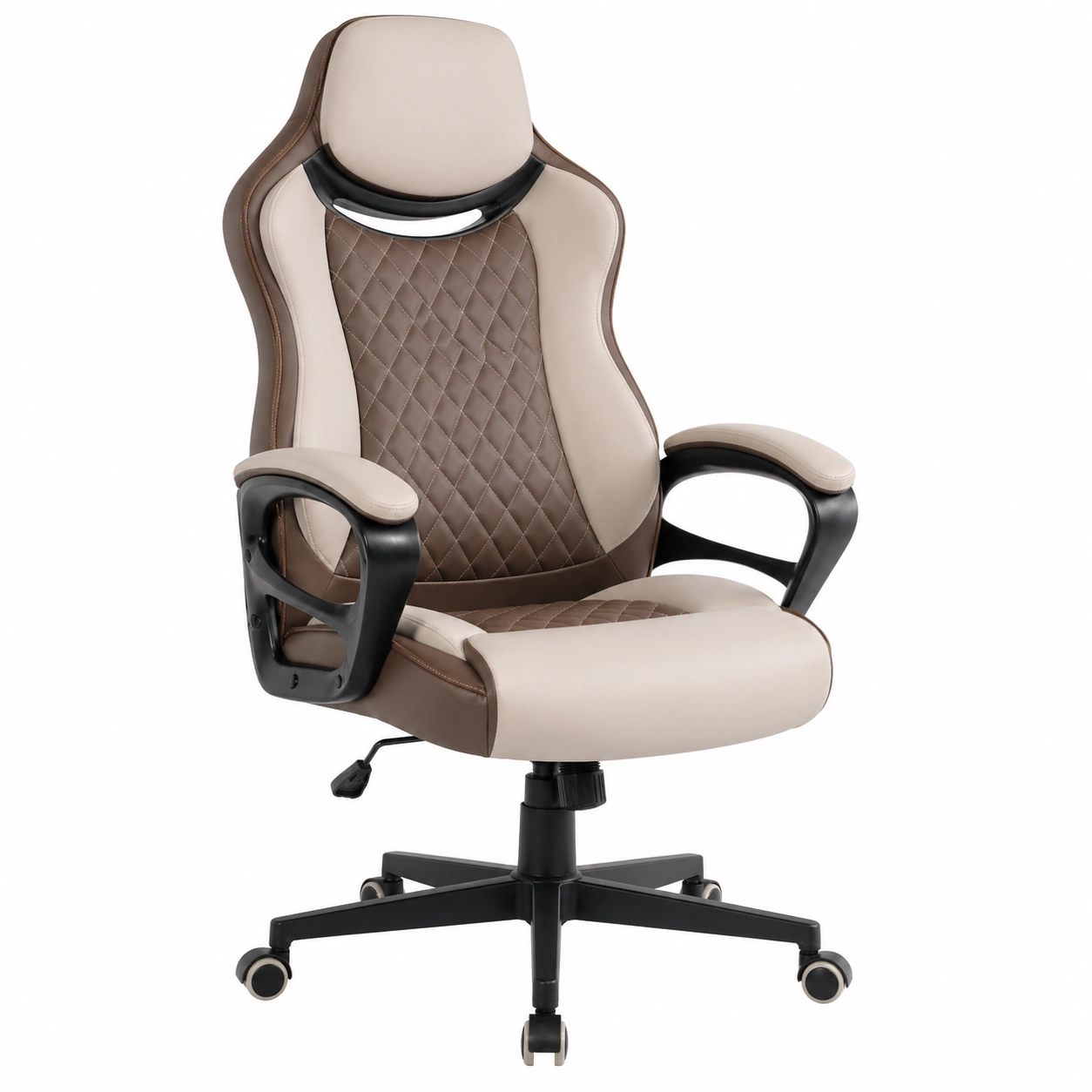 Ergonomischer Chefsessel mit gesteppter Rückenlehne und gepolsterten Armlehnen in Beige Braun-cartmovo