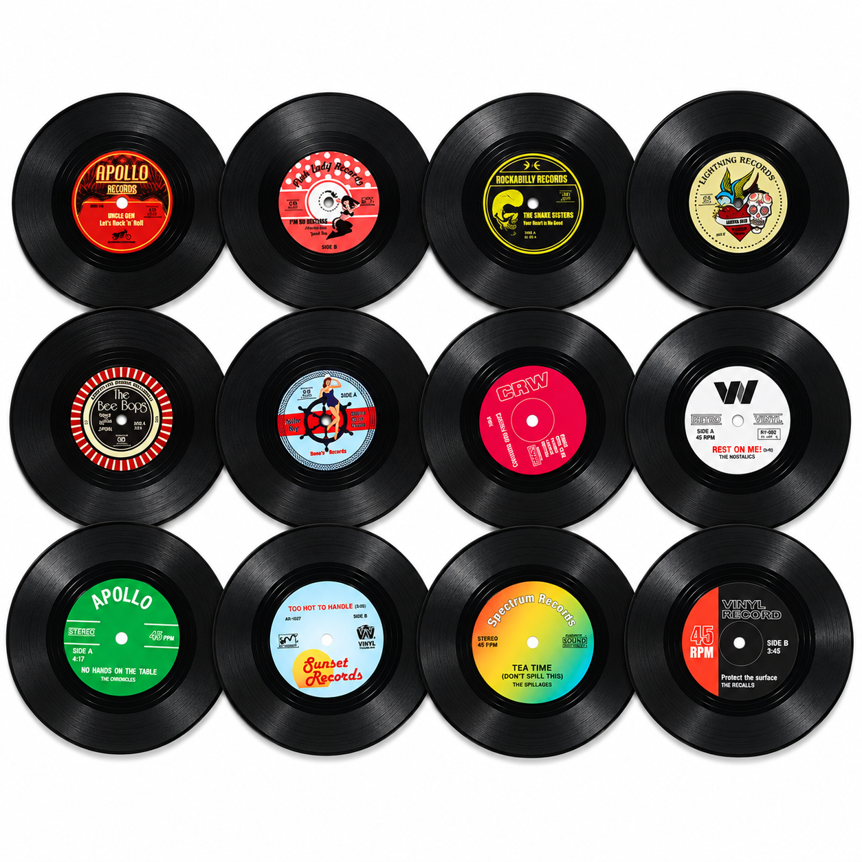 Retro Vinyl Record Coaster Set with Turntable Holder