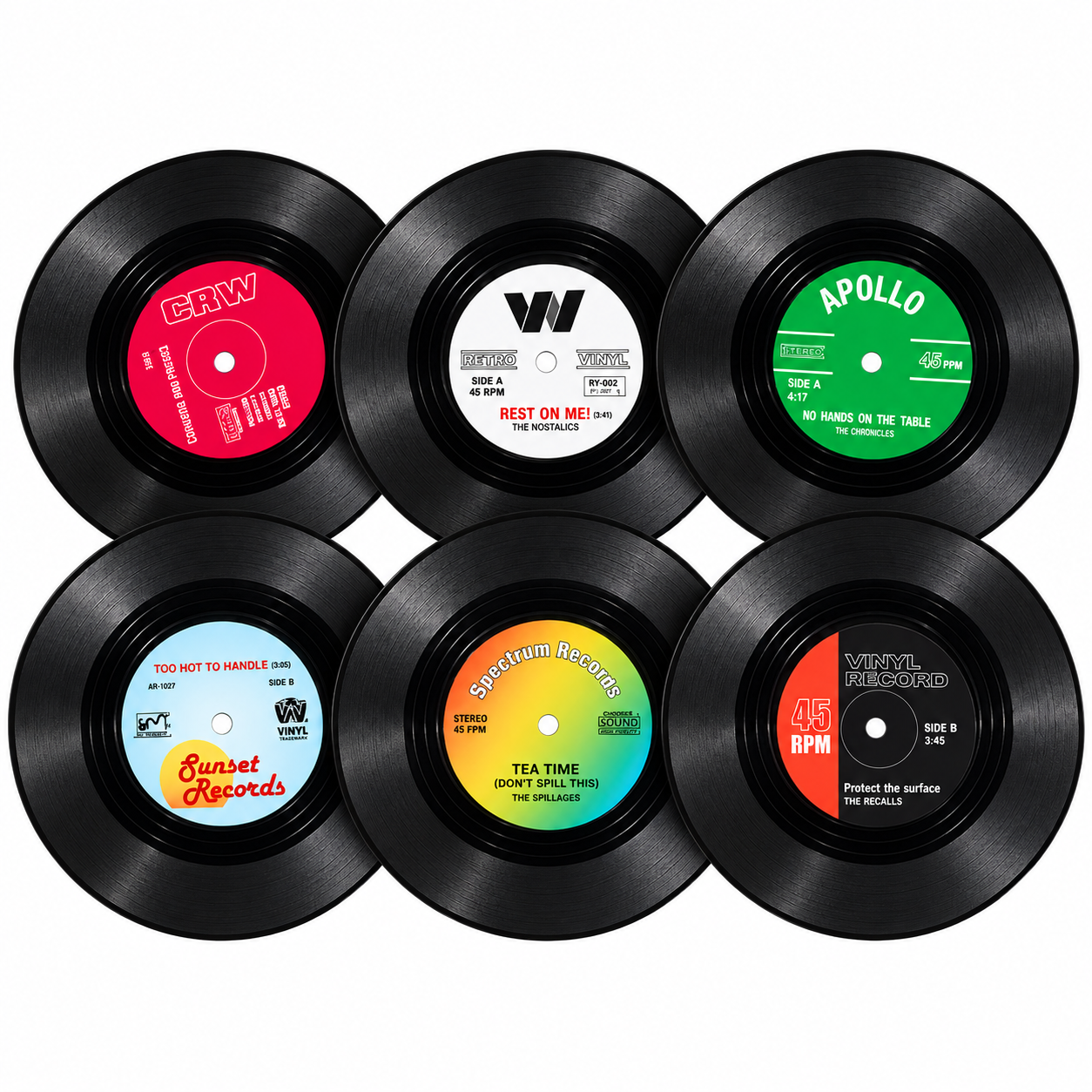Retro Vinyl Record Coaster Set with Turntable Holder