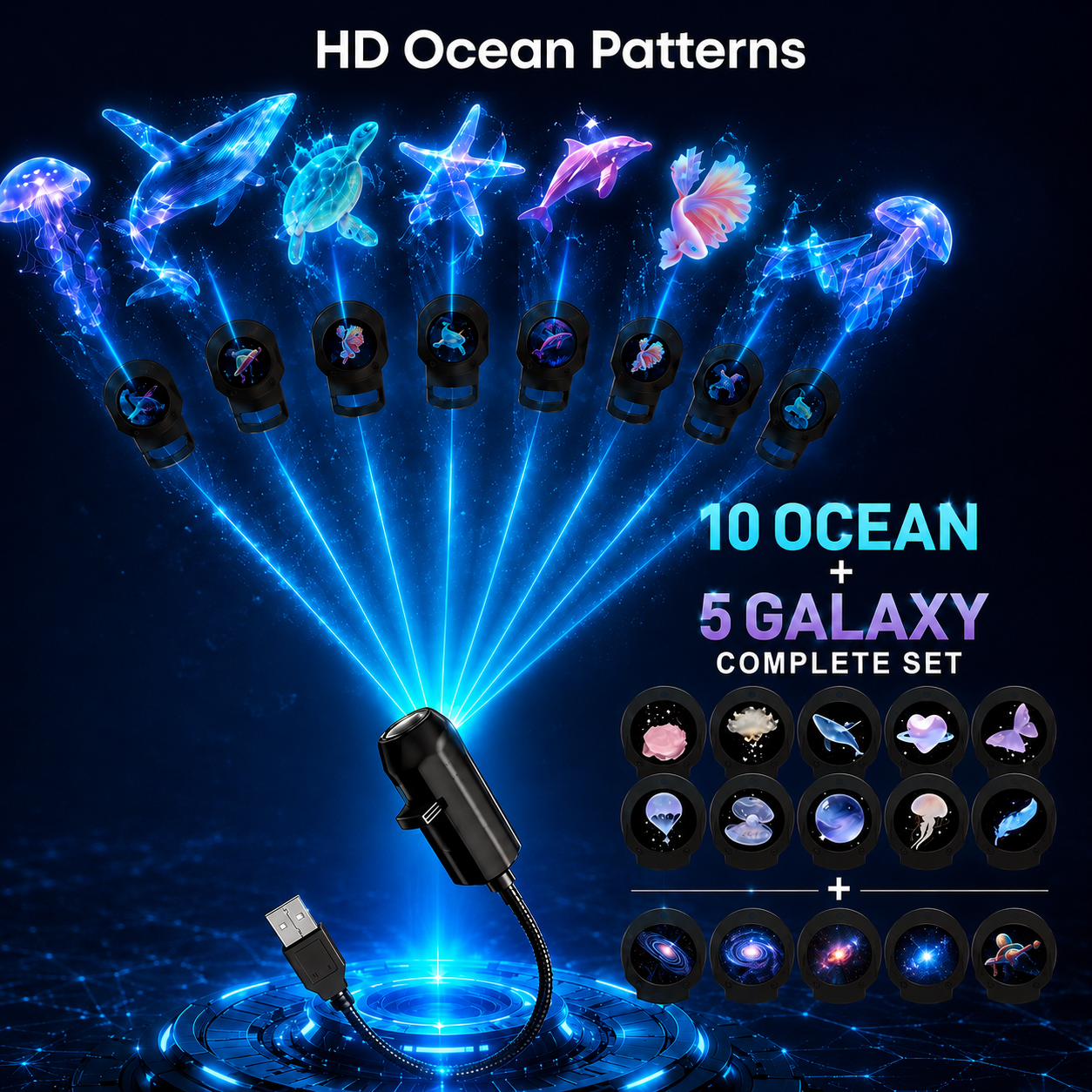 Ocean & Galaxy Projector 🌌: Bring ultra-HD 3D ocean and galaxy projections into your home ✨ — transform any room or car into a stunning aquarium in just 1 second! 🐠
