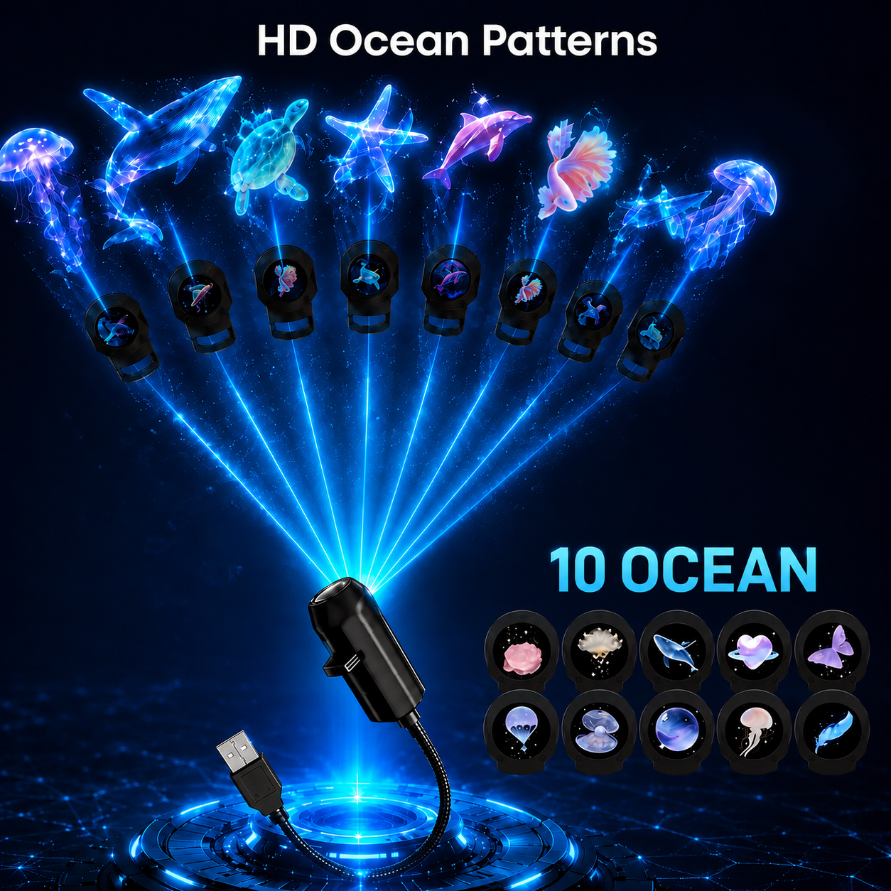 Ocean & Galaxy Projector 🌌: Bring ultra-HD 3D ocean and galaxy projections into your home ✨ — transform any room or car into a stunning aquarium in just 1 second! 🐠