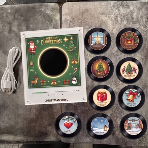 Christmas vinyl player with nine collectible discs