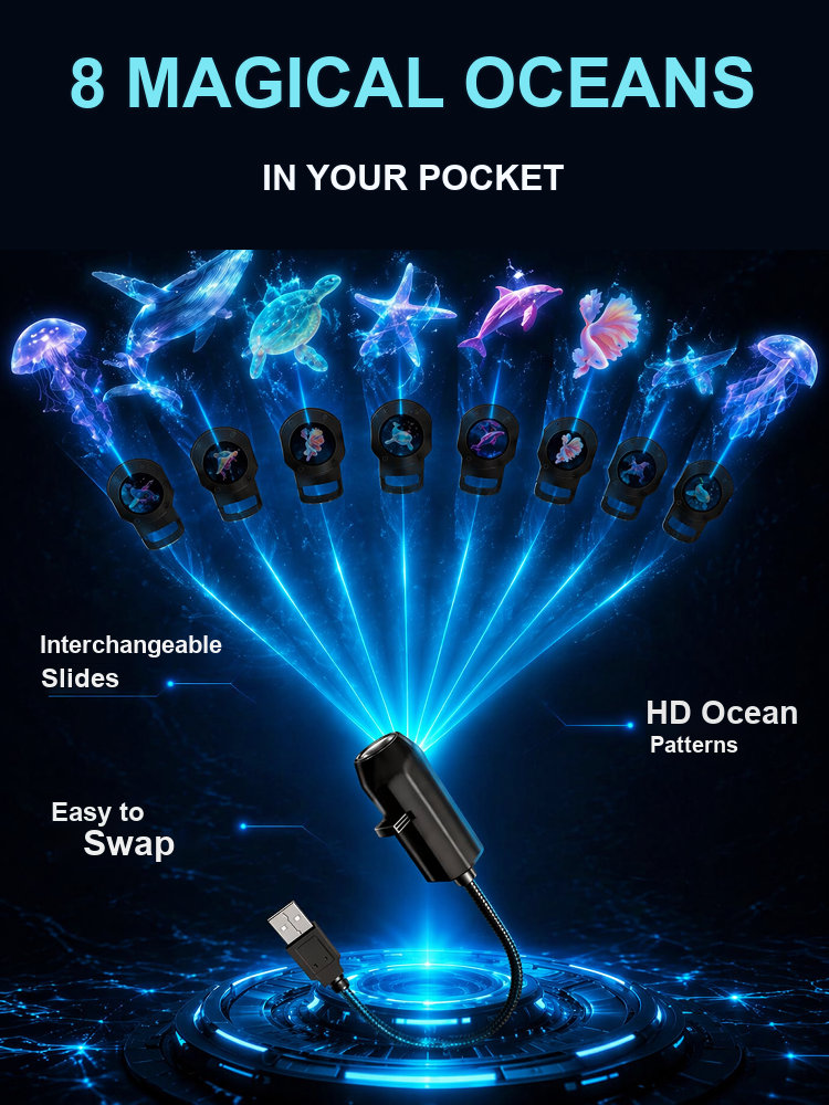 Ocean & Galaxy Projector 🌌: Bring ultra-HD 3D ocean and galaxy projections into your home ✨ — transform any room or car into a stunning aquarium in just 1 second! 🐠