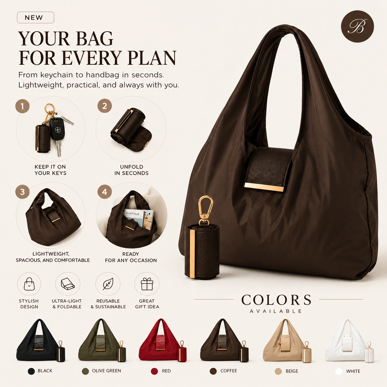 Foldable Nylon Shopping Tote