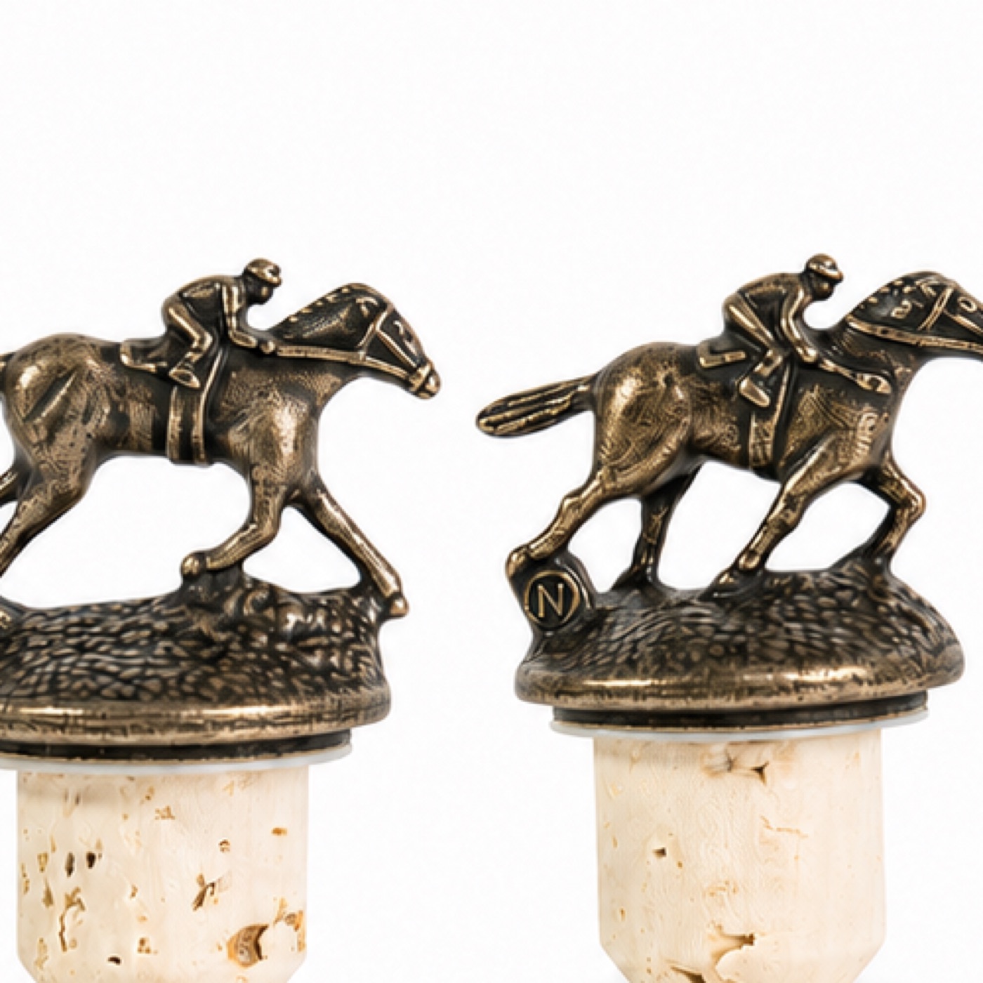 Close-up of cast-metal horse, jockey, tack and lettered base details