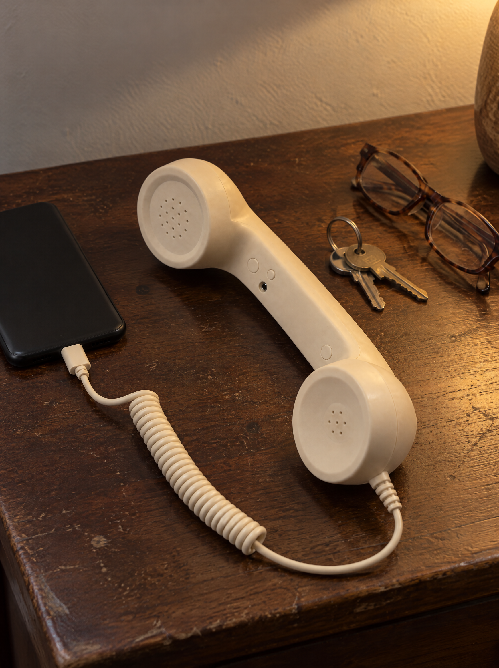 Retro handset styled on a hallway table