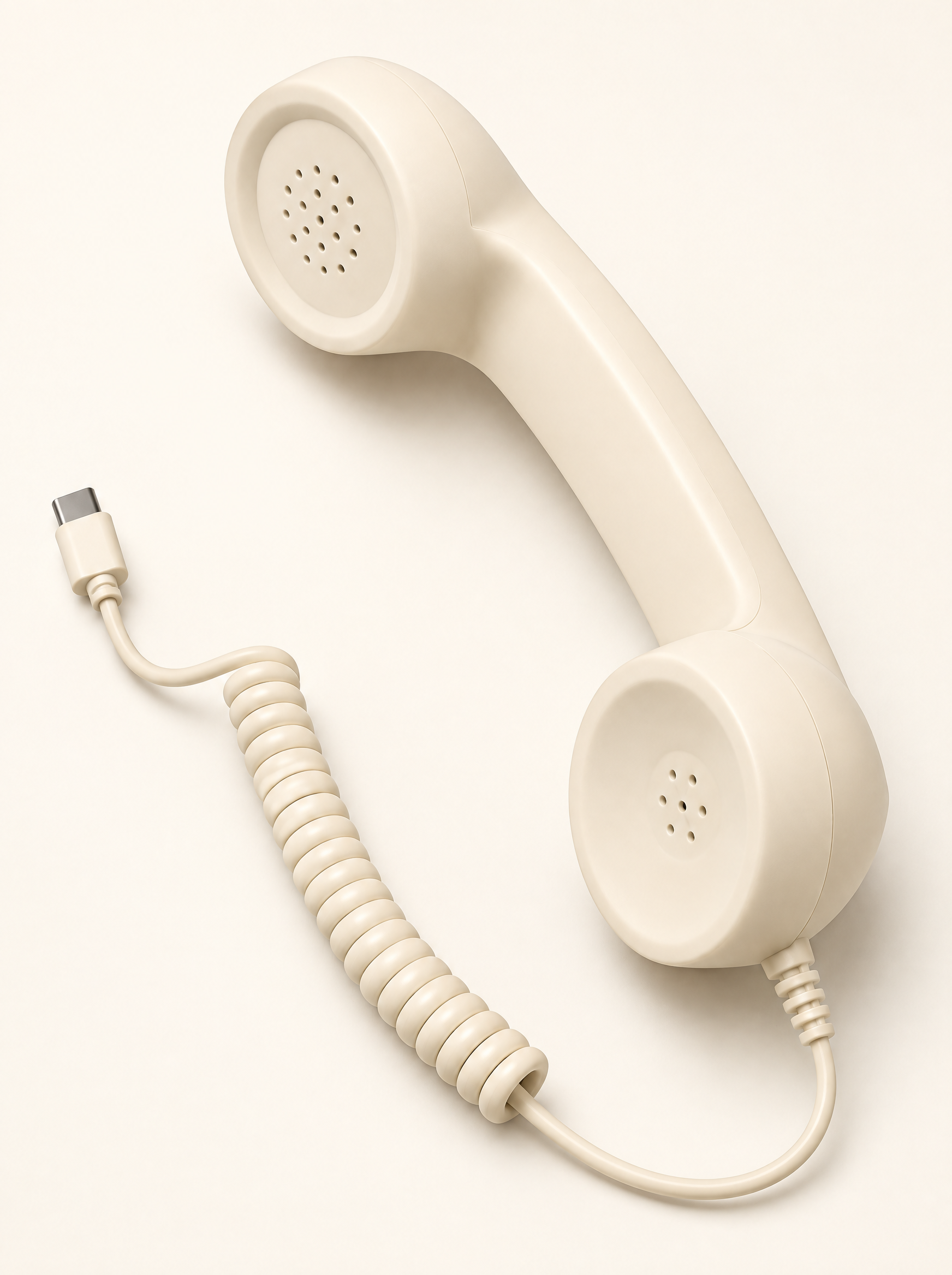 Retro corded phone handset in ivory with matching coiled cable