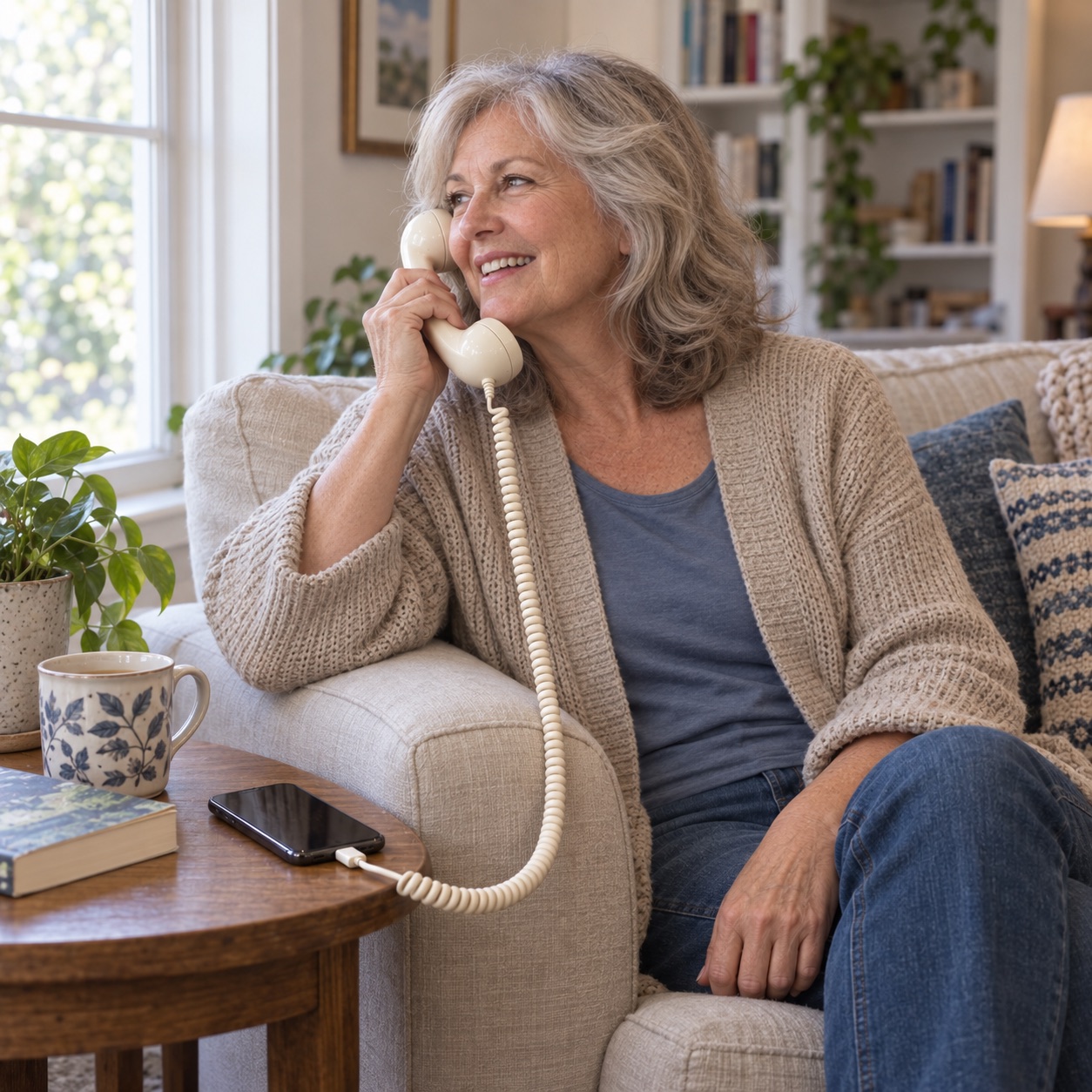 Retro phone handset for warm family calls