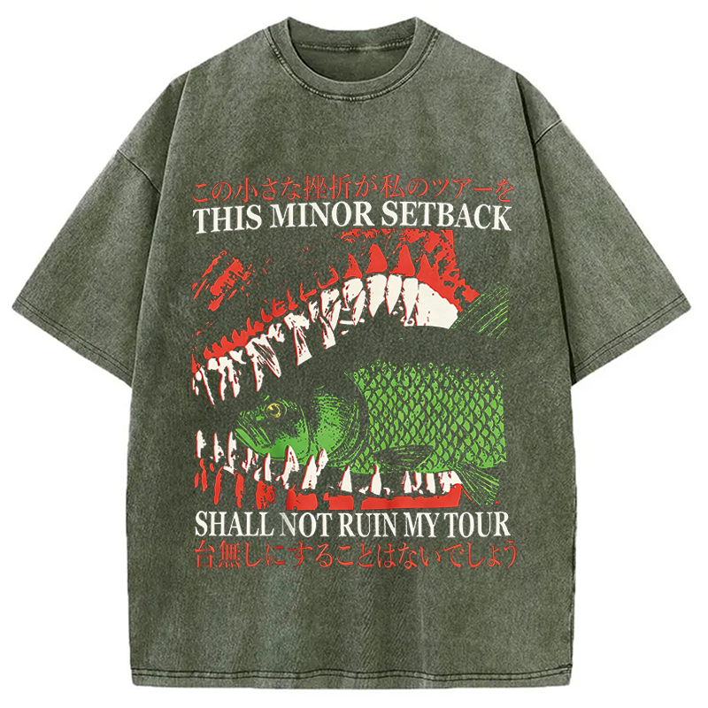 Modecanvas Big Mouth Eats Fish DTG Printing Washed T-Shirt