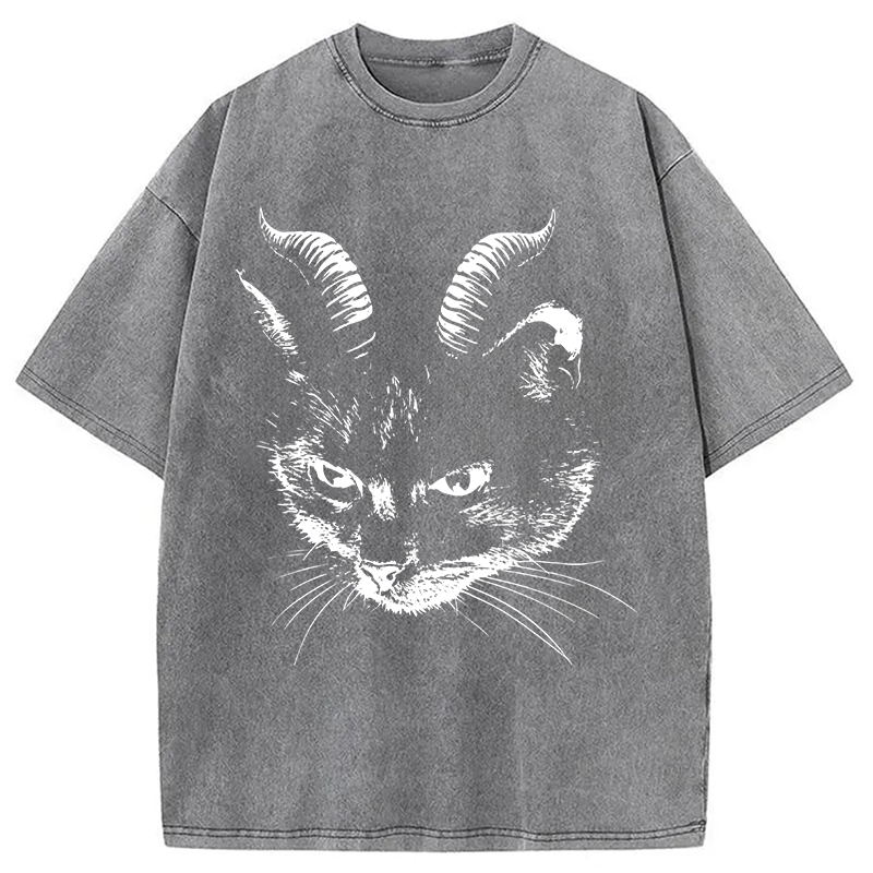 Modecanvas Dark Evil Black Cat Washed T-shirt