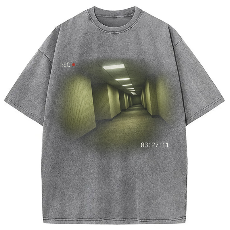 Modecanvas Backrooms Horror DTG Printing Washed T-Shirt-modecanvas
