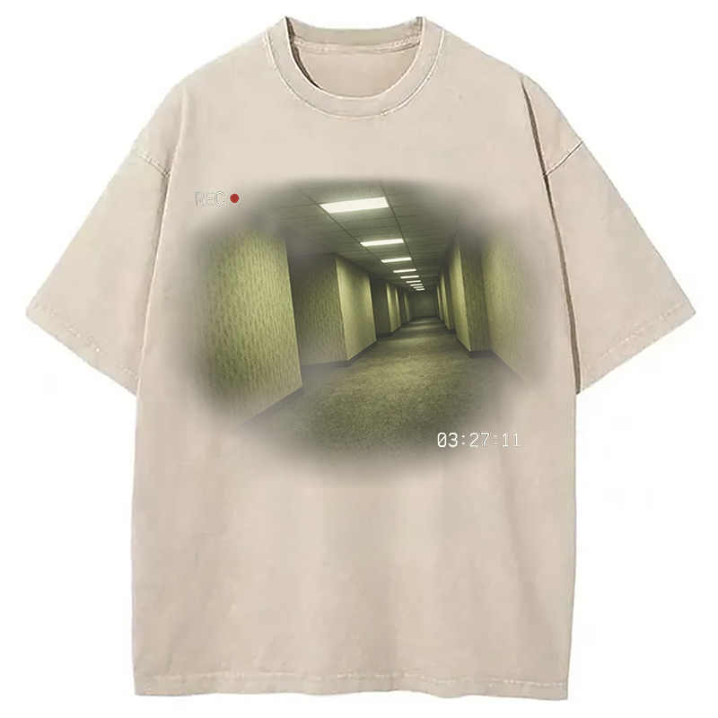 Modecanvas Backrooms Horror DTG Printing Washed T-Shirt-modecanvas
