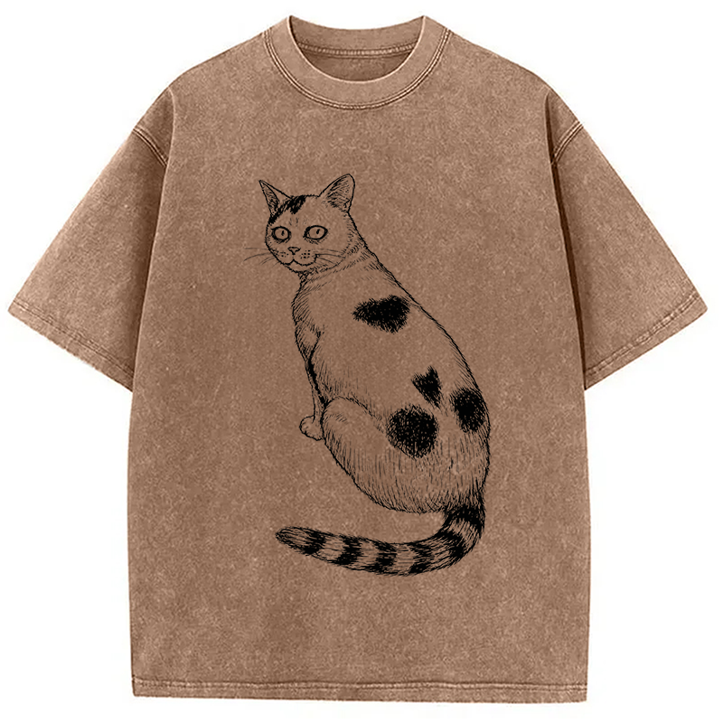 Modecanvas Horror Cat DTG Printing Washed T-Shirt-modecanvas
