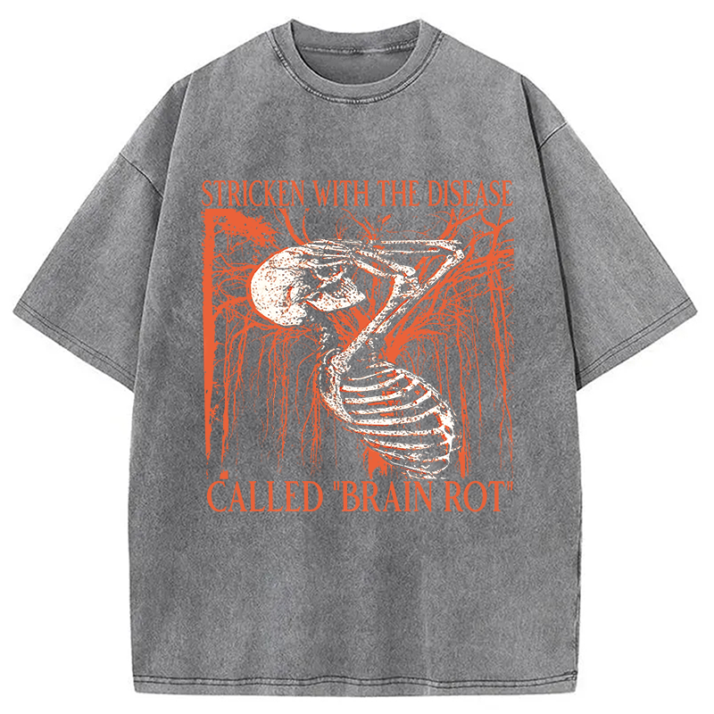 Modecanvas Brain Rot Skeleton DTG Printing Washed T-Shirt-modecanvas