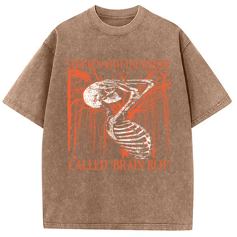 Modecanvas Brain Rot Skeleton DTG Printing Washed T-Shirt-modecanvas
