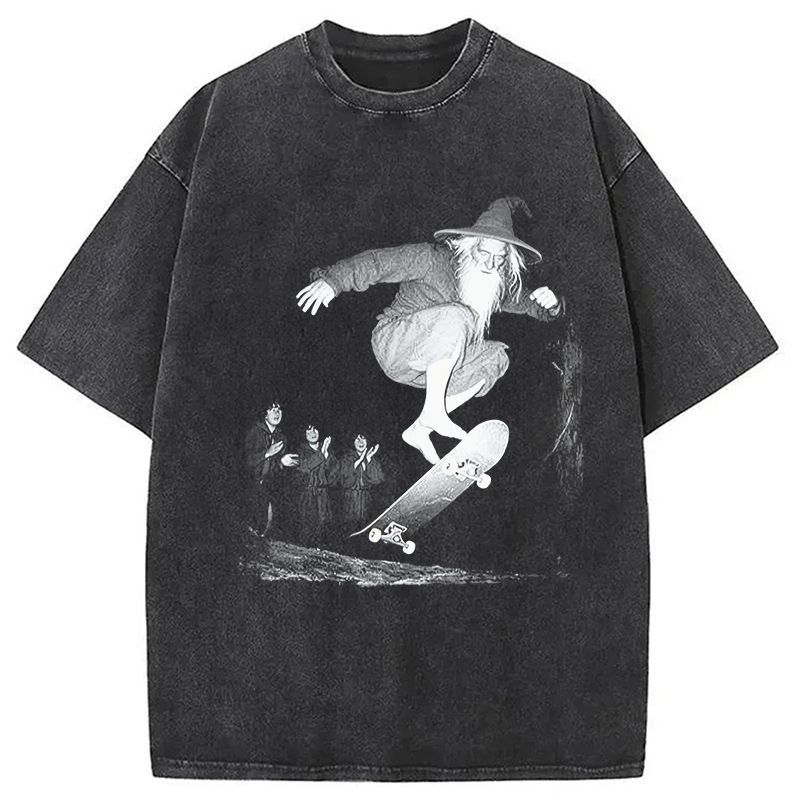 Modecanvas Wizard Skateboarding DTG Printing Washed T-Shirt-modecanvas