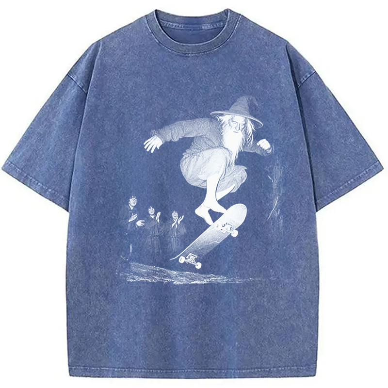 Modecanvas Wizard Skateboarding DTG Printing Washed T-Shirt-modecanvas