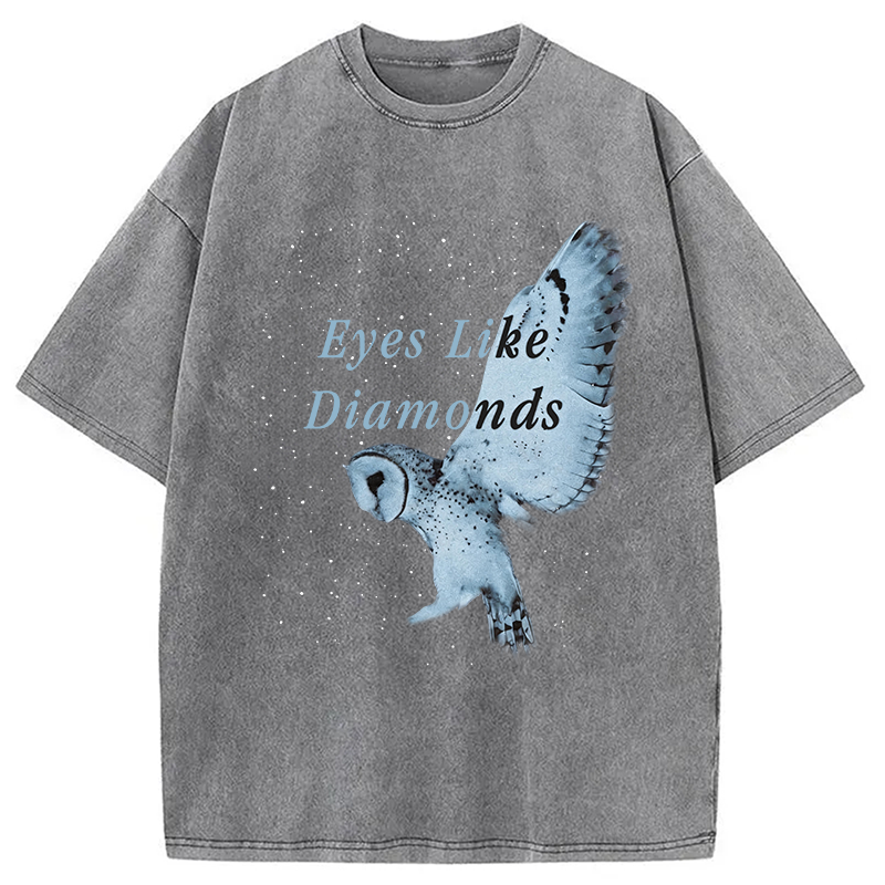 Modecanvas Blue Owl Alt-Rock DTG Printing Washed T-Shirt-modecanvas