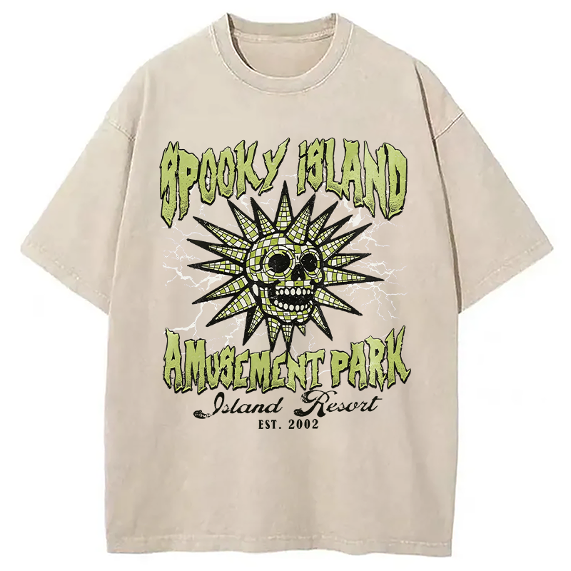 Modecanvas Spooky Island DTG Printing Washed T-Shirt-modecanvas