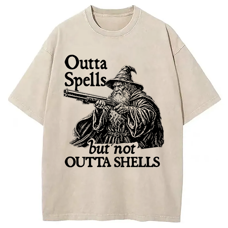 Modecanvas Funny Wizard Gun DTG Printing Washed T-Shirt-modecanvas