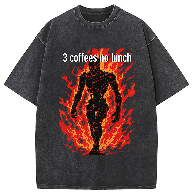 Modecanvas 3 Coffees No Lunch DTG Printing Washed T-Shirt